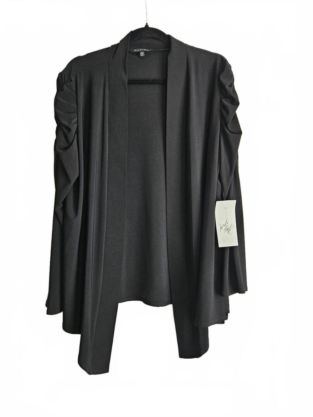 Marina Black Ruched Sleeve Open Front Draped Cardigan Jacket XL-Fall Ready-NWT